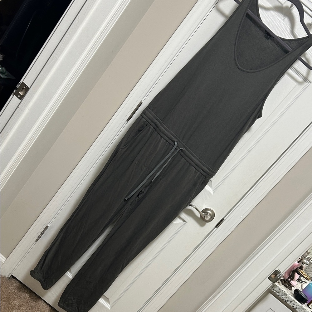 Theory Olive Sleeveless Drawstring Waist Jumpsuit